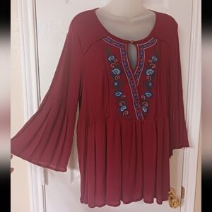 RXB Red Blouse with Floral Embroidery